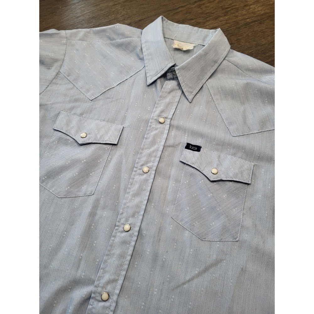 Key Shirt Adult 2XL Blue Snap Button Up Chambray Western Short Sleeve